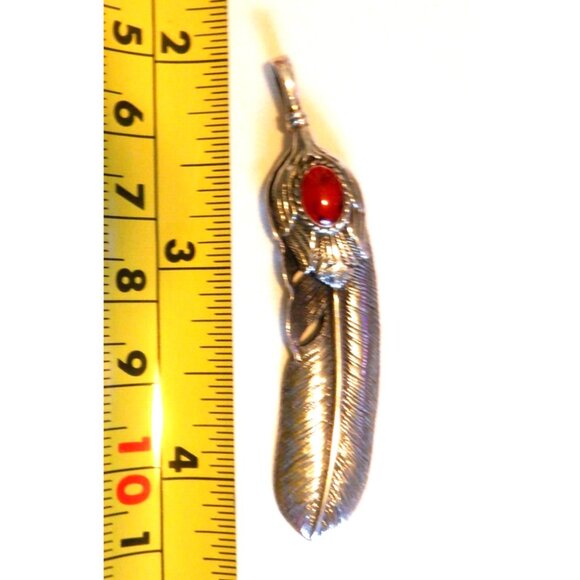Sterling Silver Red Jasper Feather Pendant (1370) - Picture 2 of 3